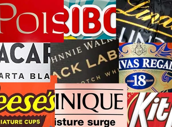 Logos of popular brands in travel retail including Reece's, Bacardi, Clinique and Haribo.